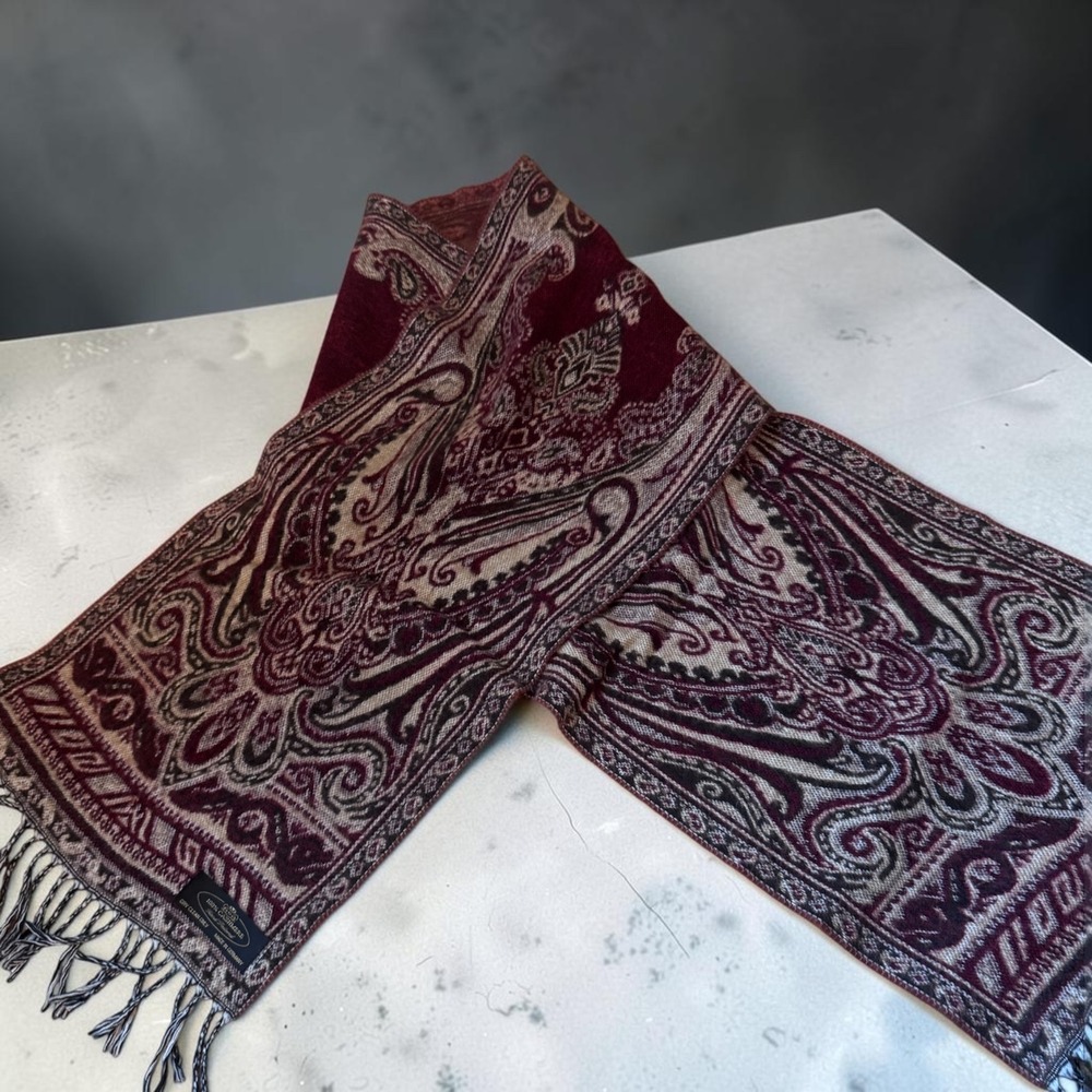 Vintage 100% Cashmere Paisley Scarf | Made in Germany | Burgundy